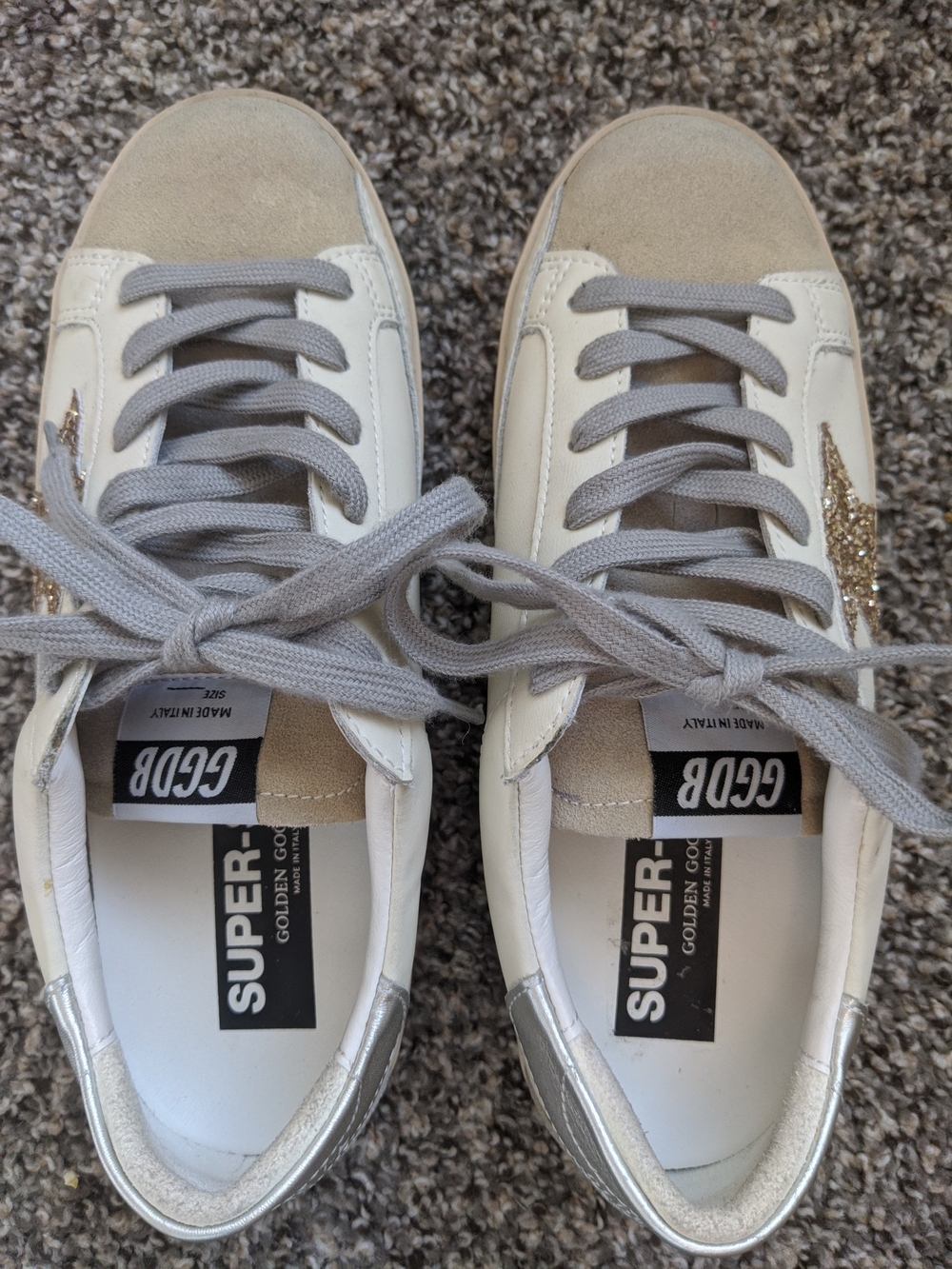 Golden Goose Super-Star Women's Size 39 White Gold Glitter